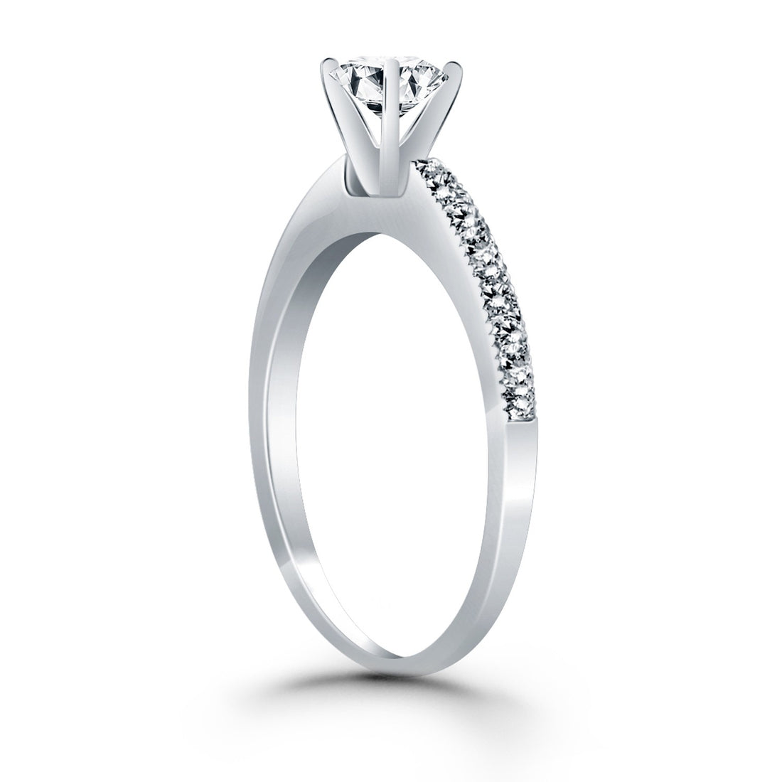 Anillo de compromiso solitario clásico de oro blanco de 14 k con pavé de diamantes
