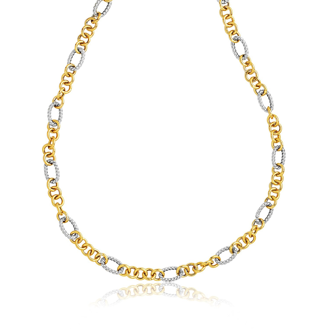 Collar de eslabones redondos y estilo cable de dos tonos de 14 k