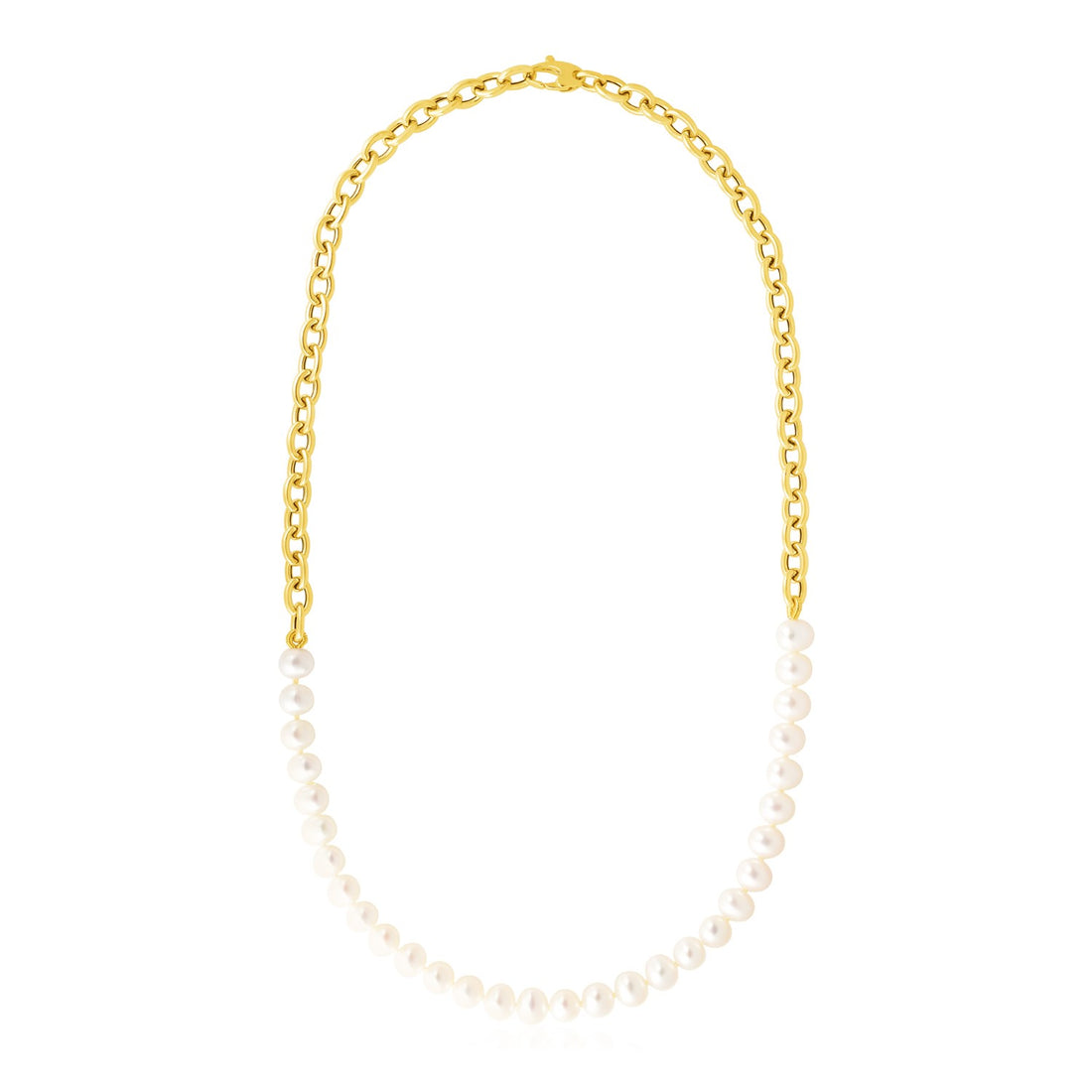 14k Yellow Gold Oval Chain Necklace with Pearls