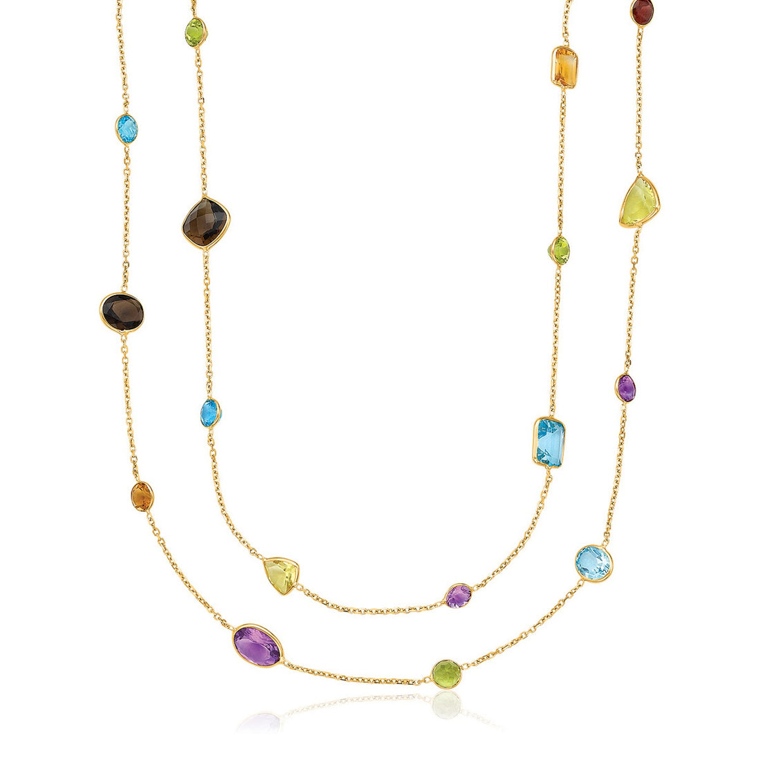 Collar de oro amarillo de 14 k con múltiples gemas y doble capa