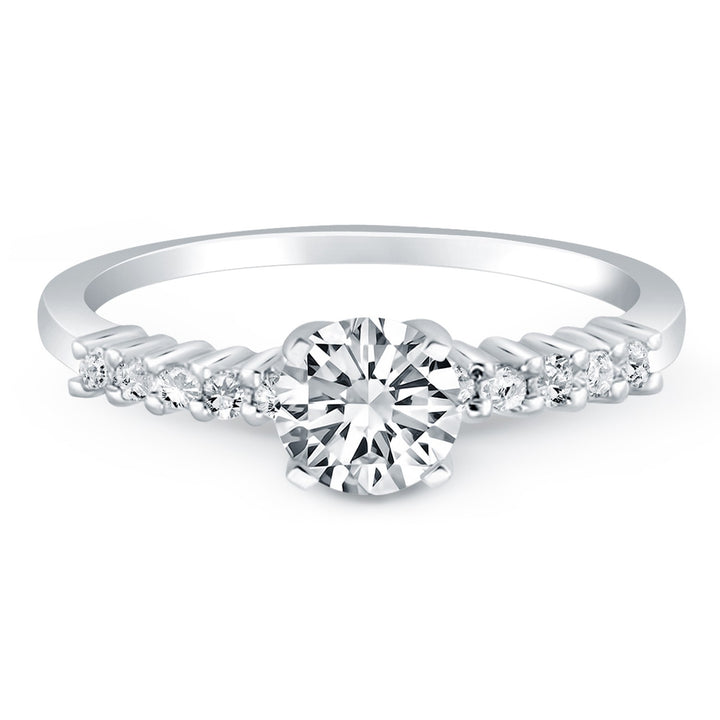 14k White Gold Shared Prong Accent Diamond Engagement Ring