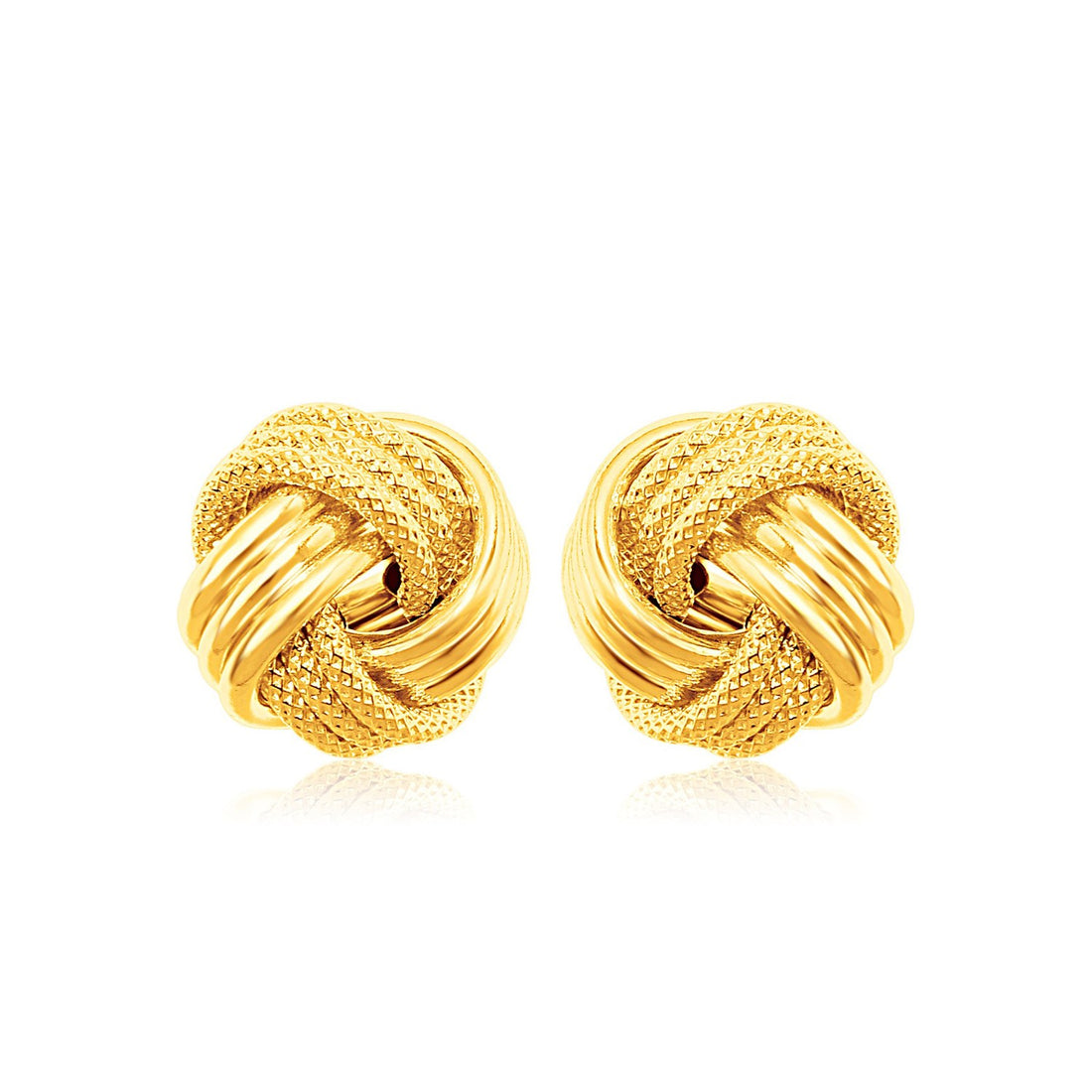 14k Yellow Gold Love Knot with Ridge Texture Earrings