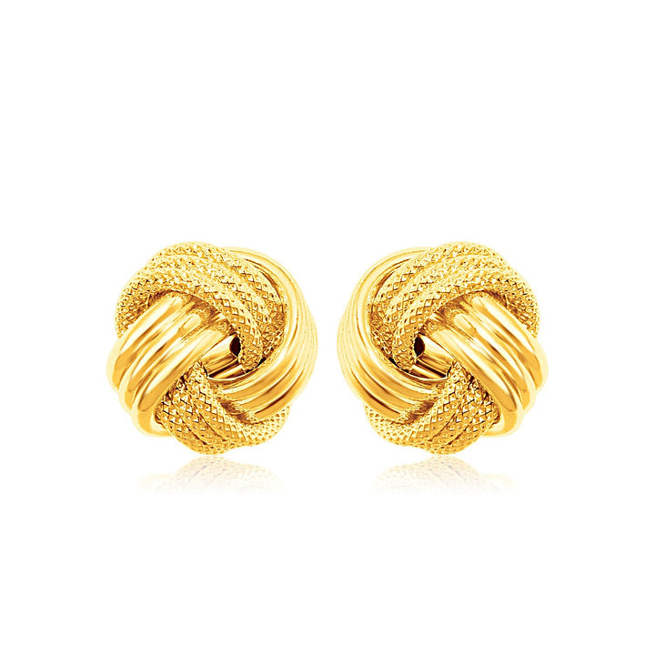 14k Yellow Gold Love Knot with Ridge Texture Earrings