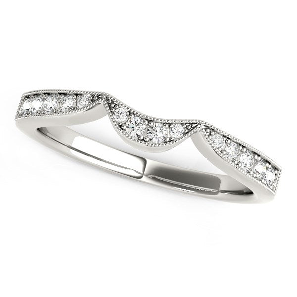 Alianza de boda de oro blanco de 14 k con diamantes curvados y granulados (1/6 ct)