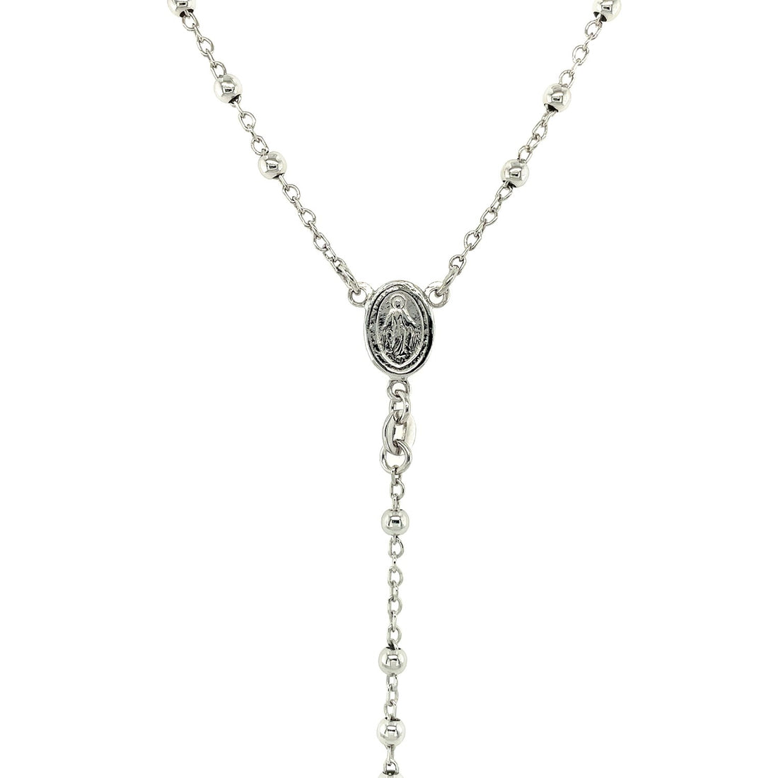 Cadena fina de rosario y collar de cuentas en plata de ley