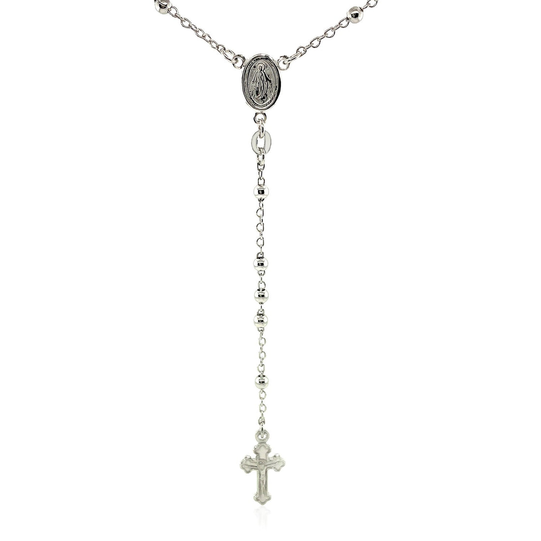 Cadena fina de rosario y collar de cuentas en plata de ley