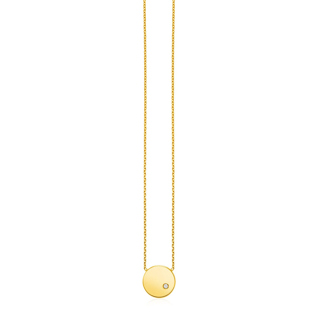 14k Yellow Gold Necklace with Polished Round Pendant with Diamond