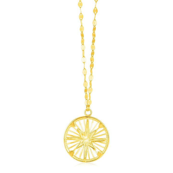Collar de oro amarillo de 14 k con colgante de brújula