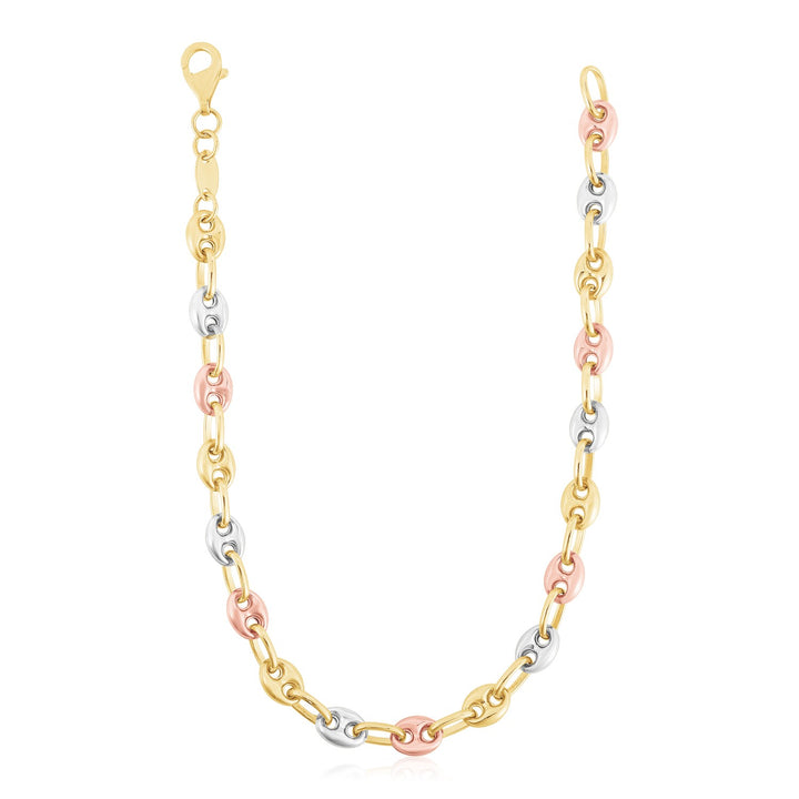 Cadena de eslabones estilo marinero de oro tricolor de 14 k con alto brillo (4,90 mm)