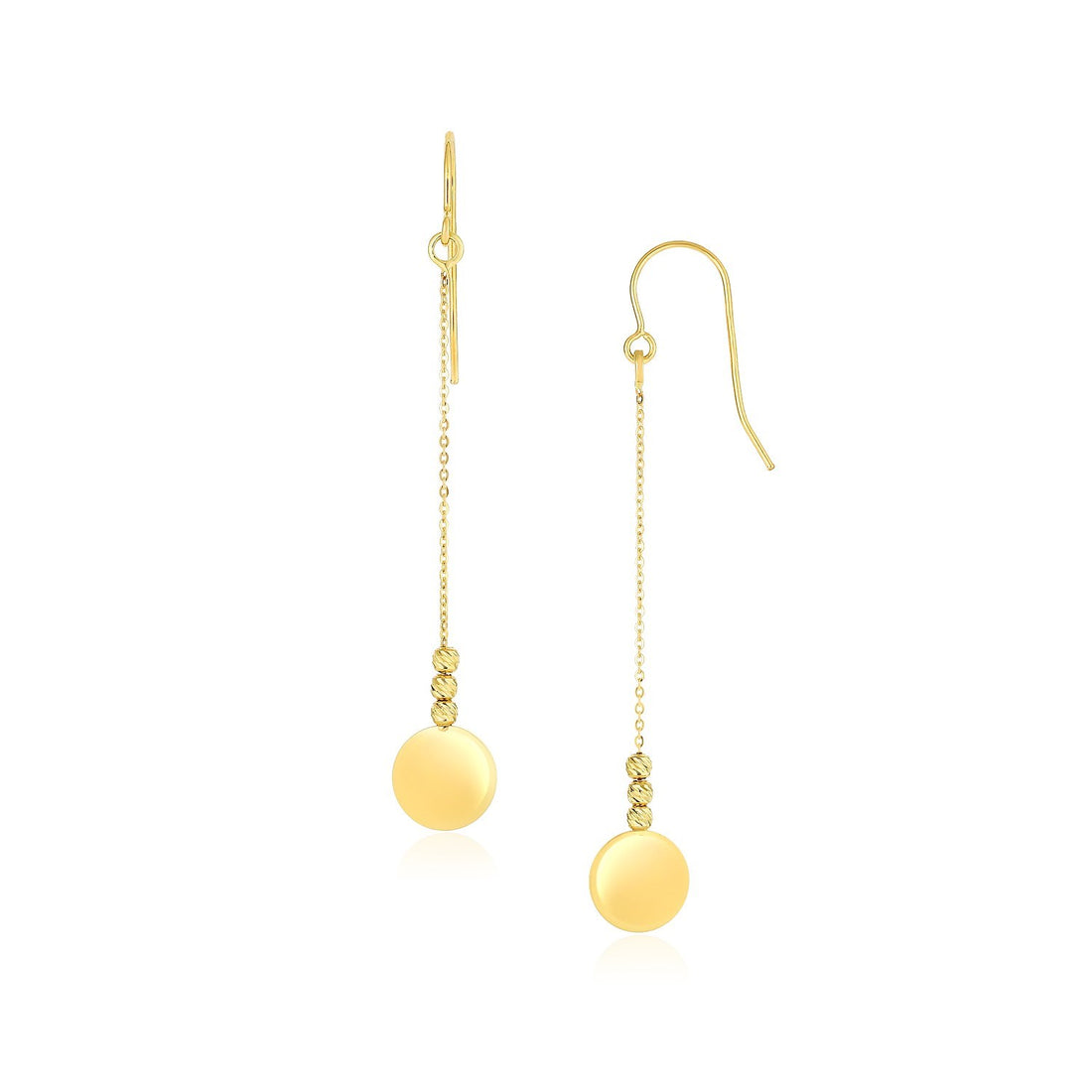 Pendientes colgantes con cuentas y discos brillantes de oro amarillo de 10 k