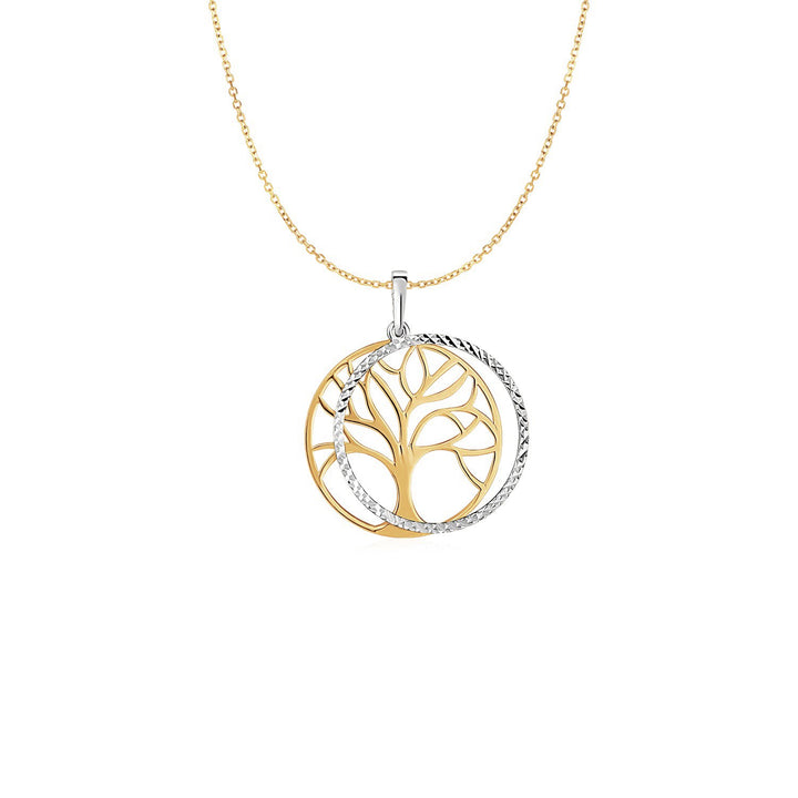 Colgante de árbol de dos capas en oro de dos tonos de 14 k