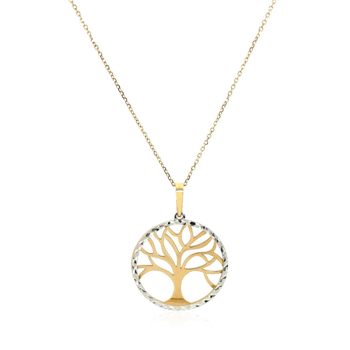 Colgante de árbol de dos capas en oro de dos tonos de 14 k