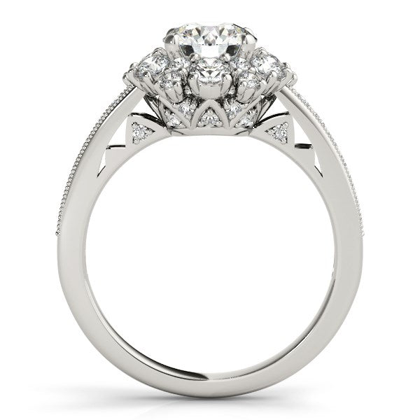 Anillo de compromiso de oro blanco de 14 k con halo de diamantes redondos de estilo antiguo (2 cts)