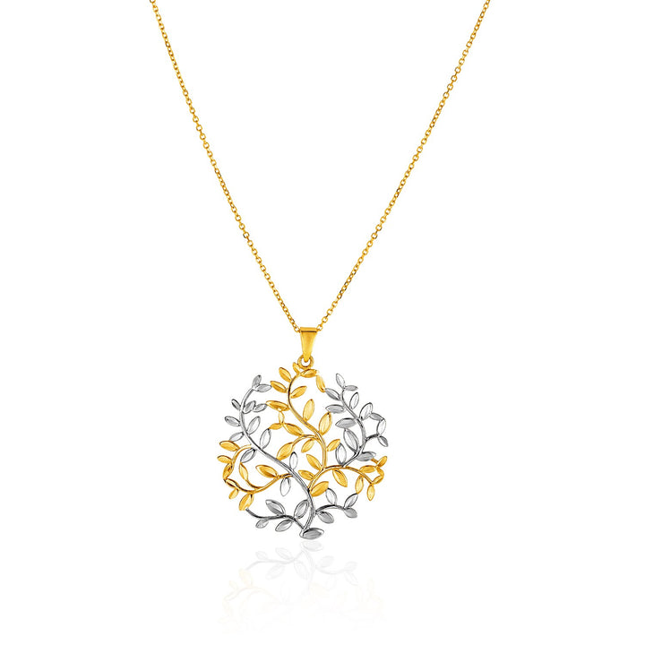 Colgante de árbol de la vida en oro amarillo y blanco de dos tonos de 14 k