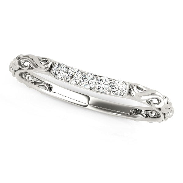Alianza de boda de oro blanco de 14 k con diamantes curvados de estilo antiguo (1/10 cttw)