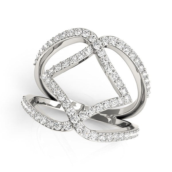 Anillo de oro blanco de 14 k con diamantes entrelazados de doble banda (3/4 ct)