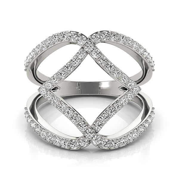 Anillo de oro blanco de 14 k con diamantes entrelazados de doble banda (3/4 ct)
