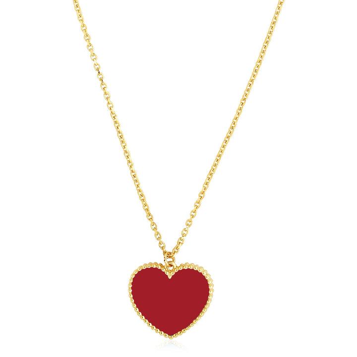 Collar de pasta de Cornelia roja con corazón pulido de oro amarillo de 14 k