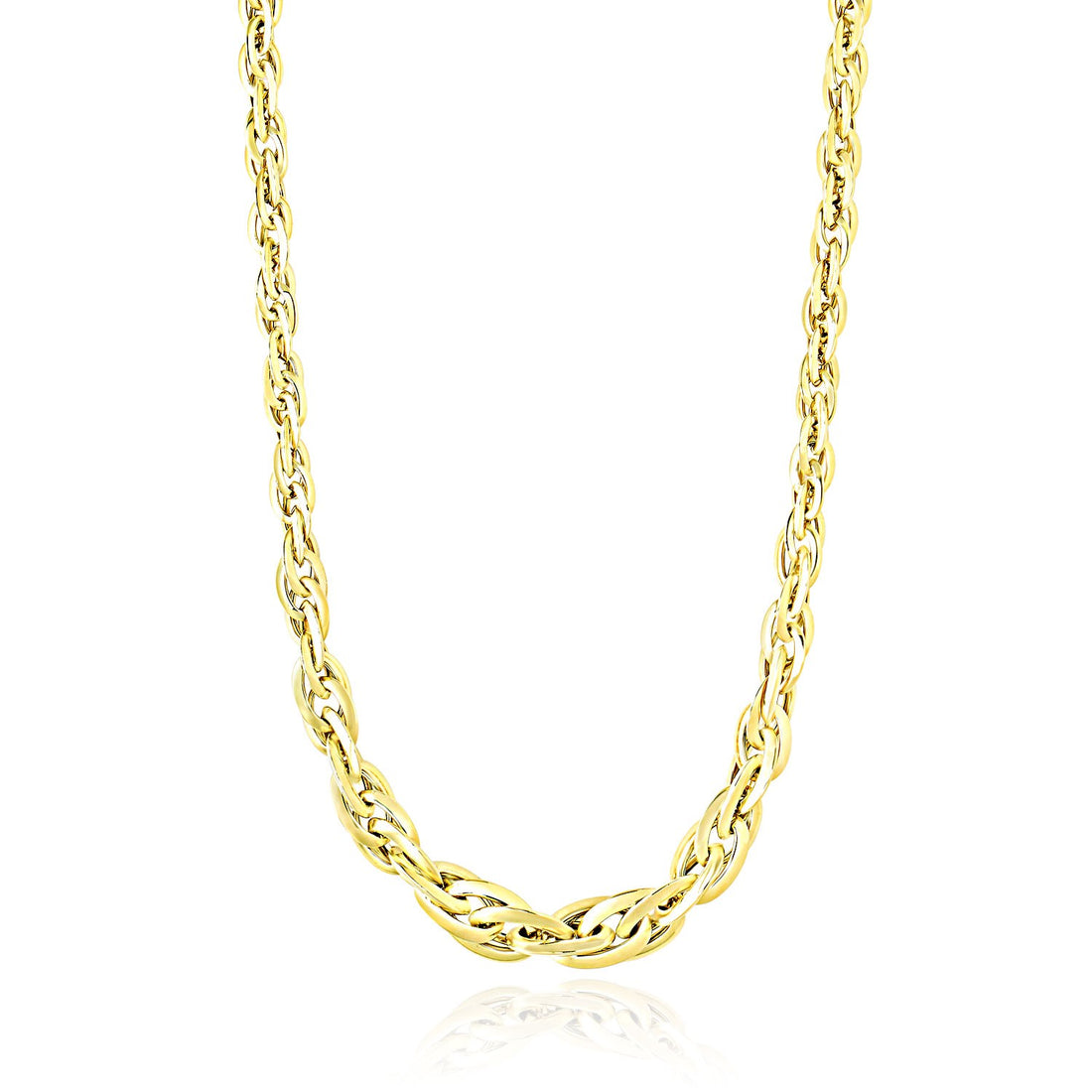 Collar de cadena de eslabones ovalados dobles pulidos en oro amarillo de 14 k