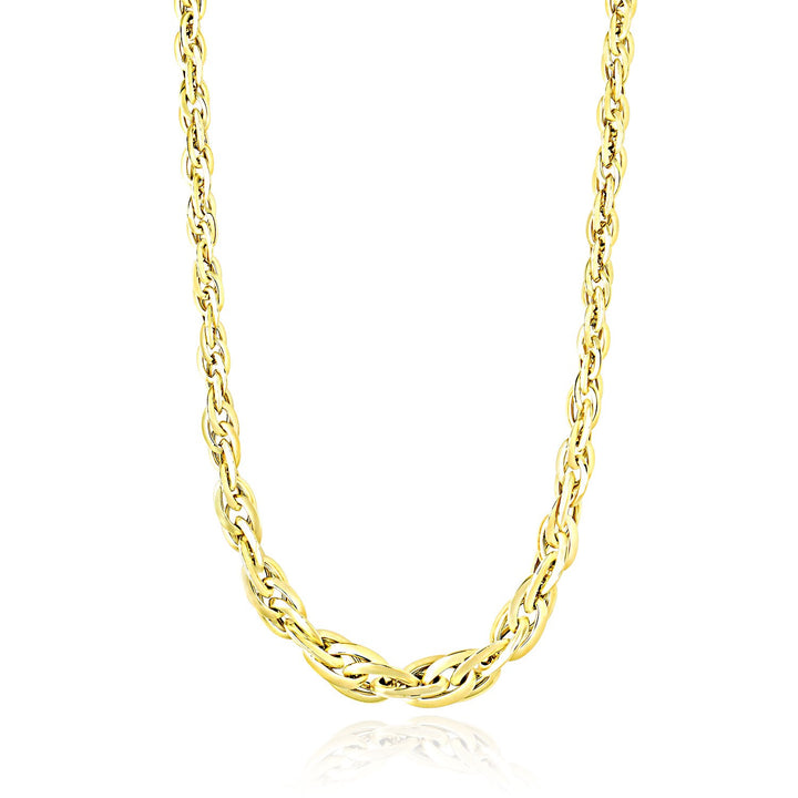 Collar de cadena de eslabones ovalados dobles pulidos en oro amarillo de 14 k