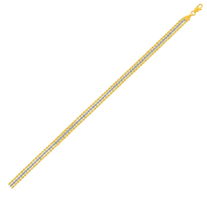 Pulsera de cadena de tres hilos en oro de dos tonos de 10 k (6,35 mm)