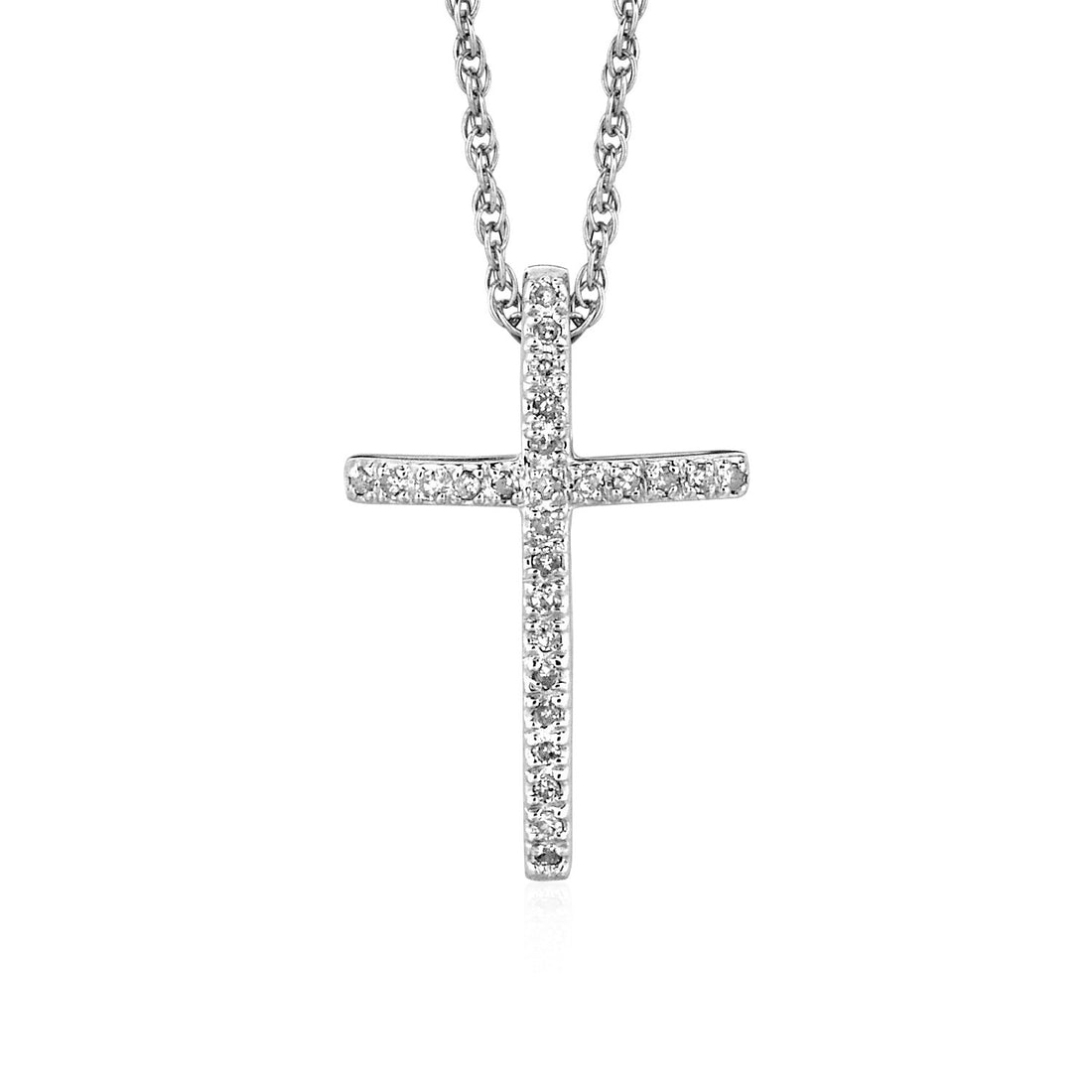 Colgante de cruz estrecha con diamantes en plata de ley