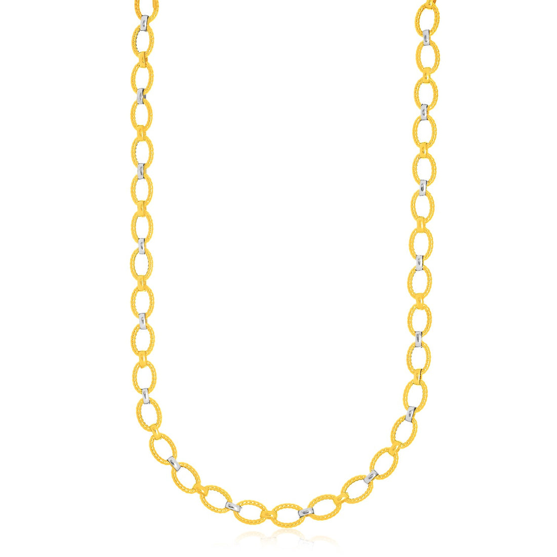 Collar elegante de eslabones ovalados con múltiples texturas en oro de dos tonos de 14 k