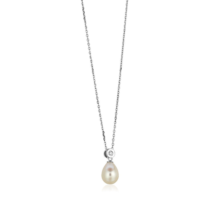 Collar de plata de ley con perla en forma de pera y circonitas cúbicas