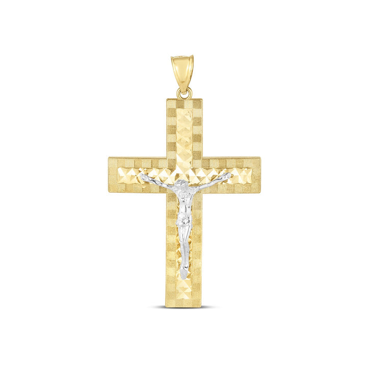 14k Two Tone Gold High Polish Diamond Cut Cross Pendant