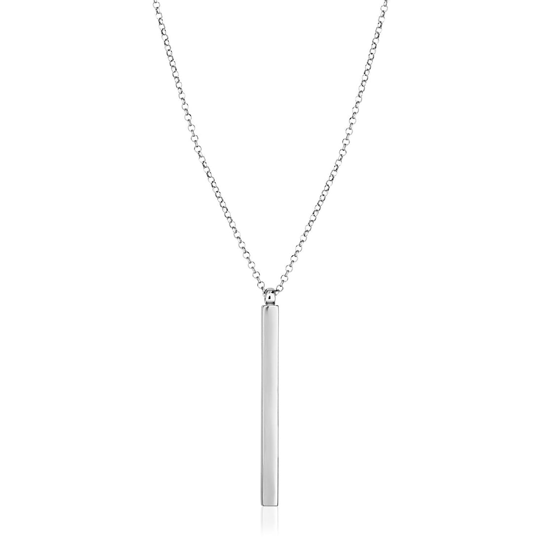 Collar de plata de ley de 24 pulgadas con colgante de barra larga pulida
