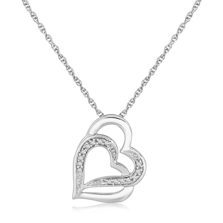 Colgante de plata de ley con motivo de corazón doble y diamantes (0,06 ct)