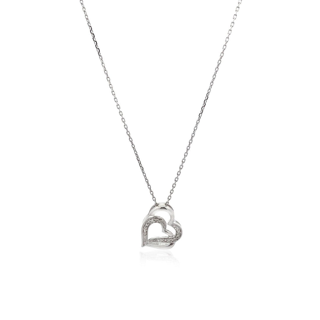 Colgante de plata de ley con motivo de corazón doble y diamantes (0,06 ct)