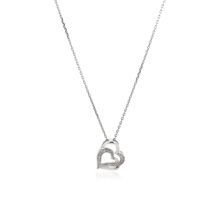 Colgante de plata de ley con motivo de corazón doble y diamantes (0,06 ct)