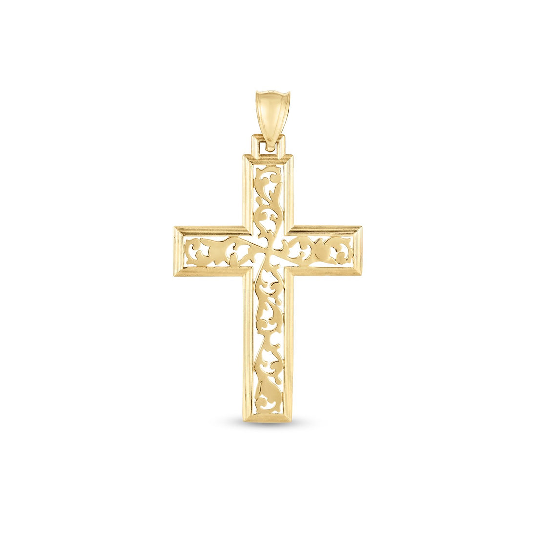 Colgante de cruz de vid de oro amarillo de 14 k muy pulido