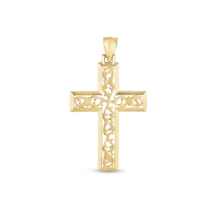 Colgante de cruz de vid de oro amarillo de 14 k muy pulido