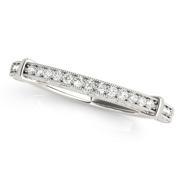 Alianza de boda moderna de oro blanco de 14 k con borde de cuentas (1/8 ct)
