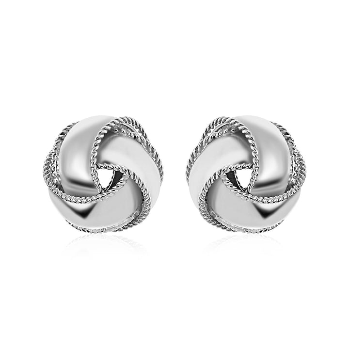 Pendientes de nudo de amor texturizados y pulidos en plata de ley (13 mm)