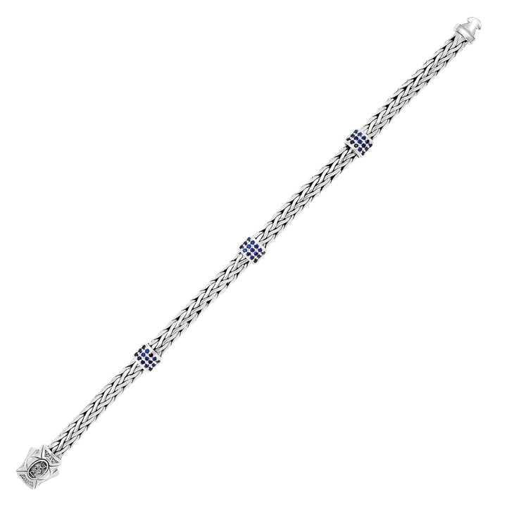 Pulsera tejida de plata de ley con estaciones de zafiro azul (6,35 mm)