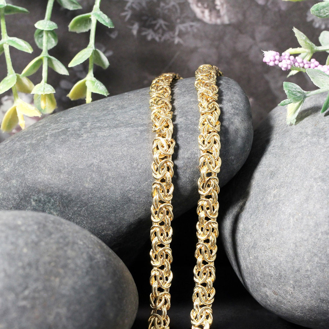 Collar de cadena bizantina elegante de oro amarillo de 14 k