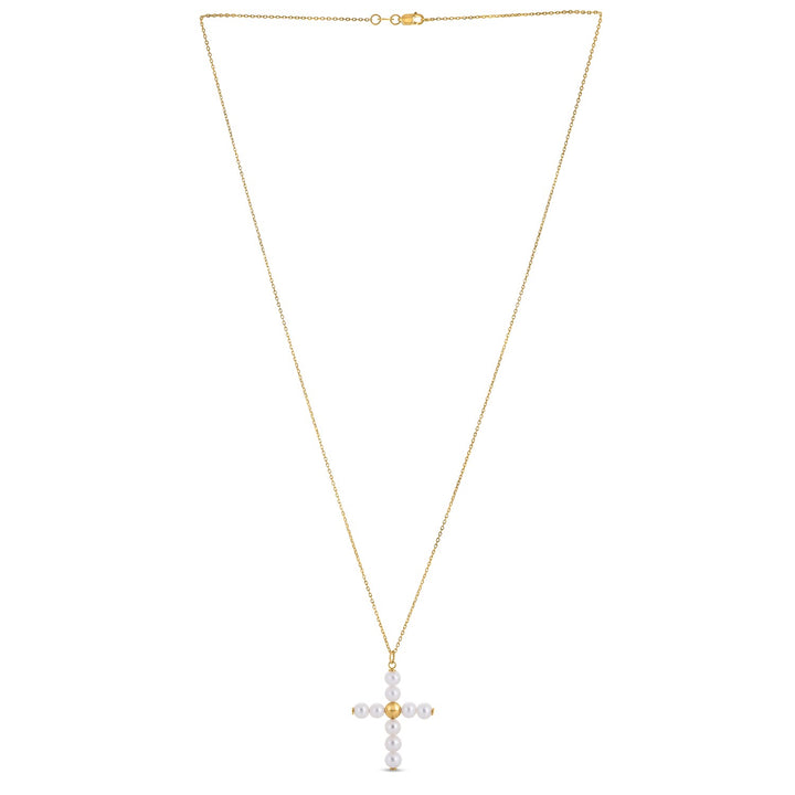 Colgante de cruz con perla en oro amarillo de 14 k