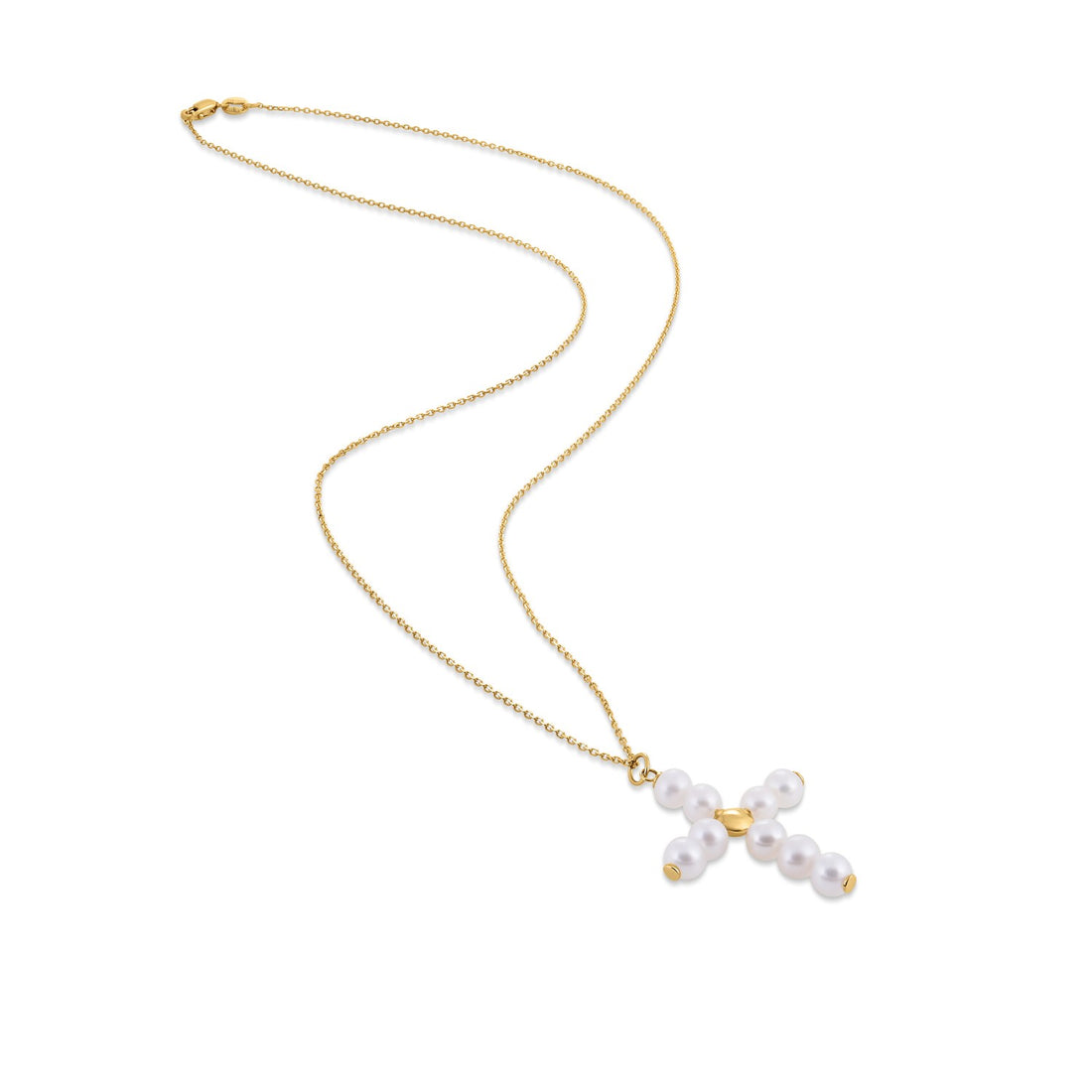 Colgante de cruz con perla en oro amarillo de 14 k