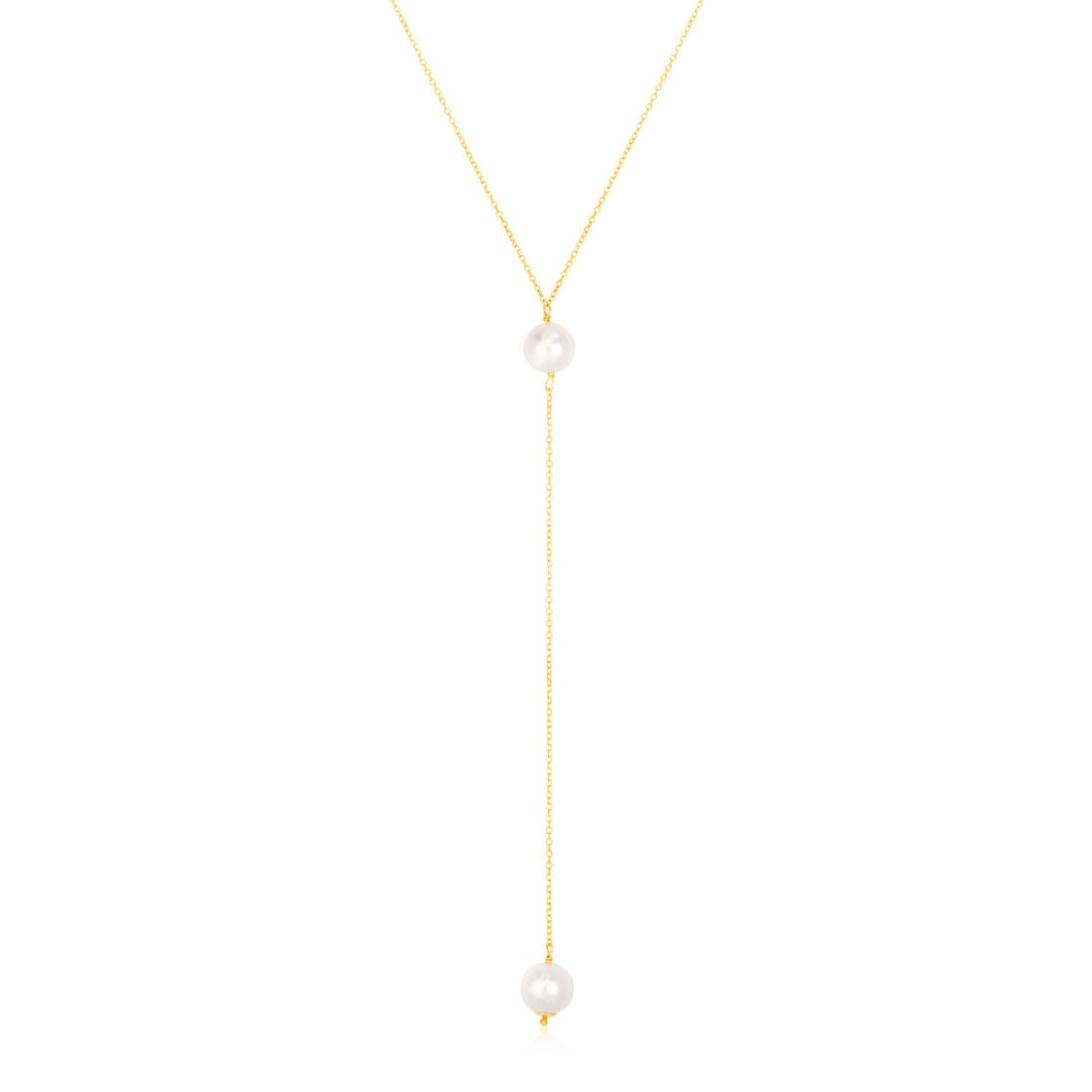 Collar de lazo de oro amarillo de 14 k con perlas