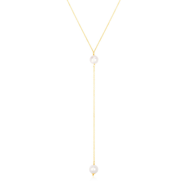 Collar de lazo de oro amarillo de 14 k con perlas