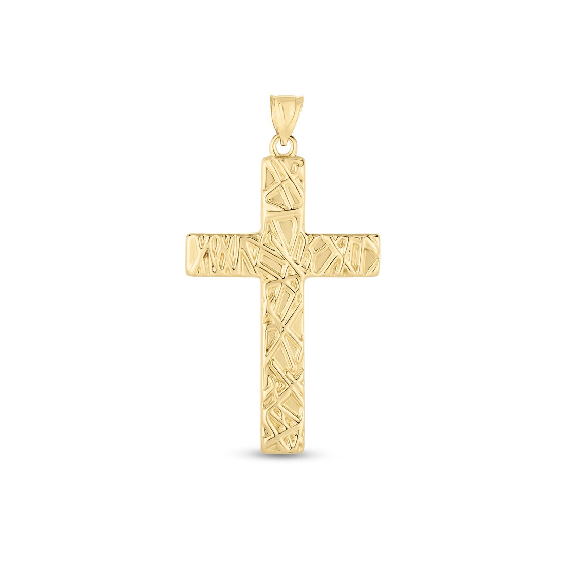 Colgante de cruz texturizado de oro amarillo de 14 k con alto brillo