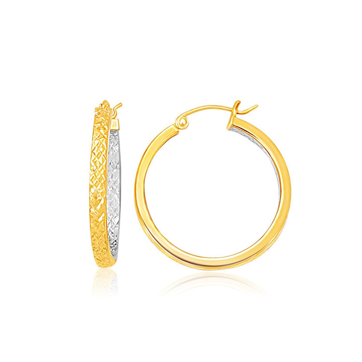 Aros pequeños con diseño en oro blanco y amarillo de dos tonos (3 x 25 mm)