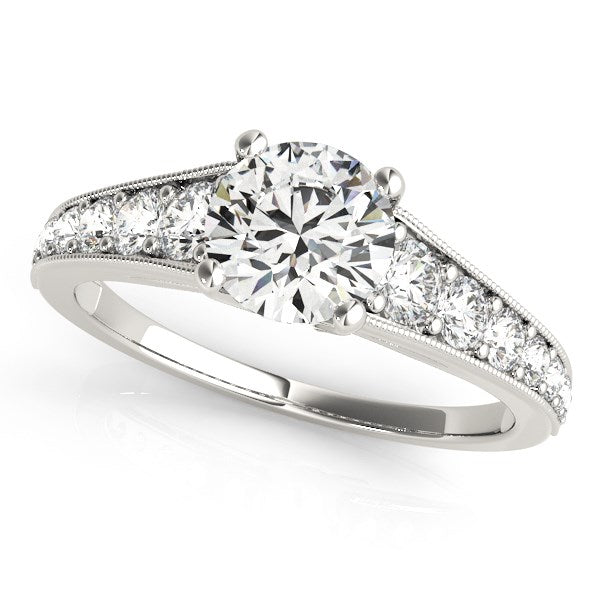 Anillo de compromiso de diamantes de corte cónico antiguo en oro blanco de 14 k (1 3/8 ct)
