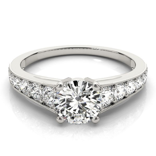 Anillo de compromiso de diamantes de corte cónico antiguo en oro blanco de 14 k (1 3/8 ct)