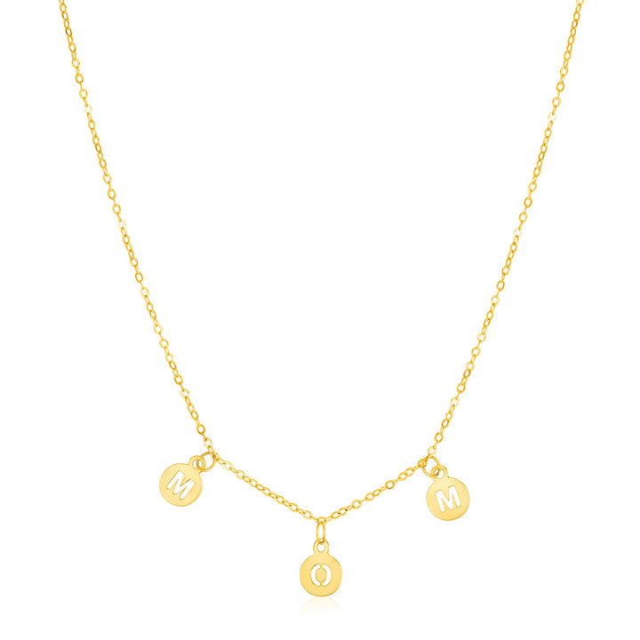 Collar de oro amarillo de 14 k para mamá con gotas circulares
