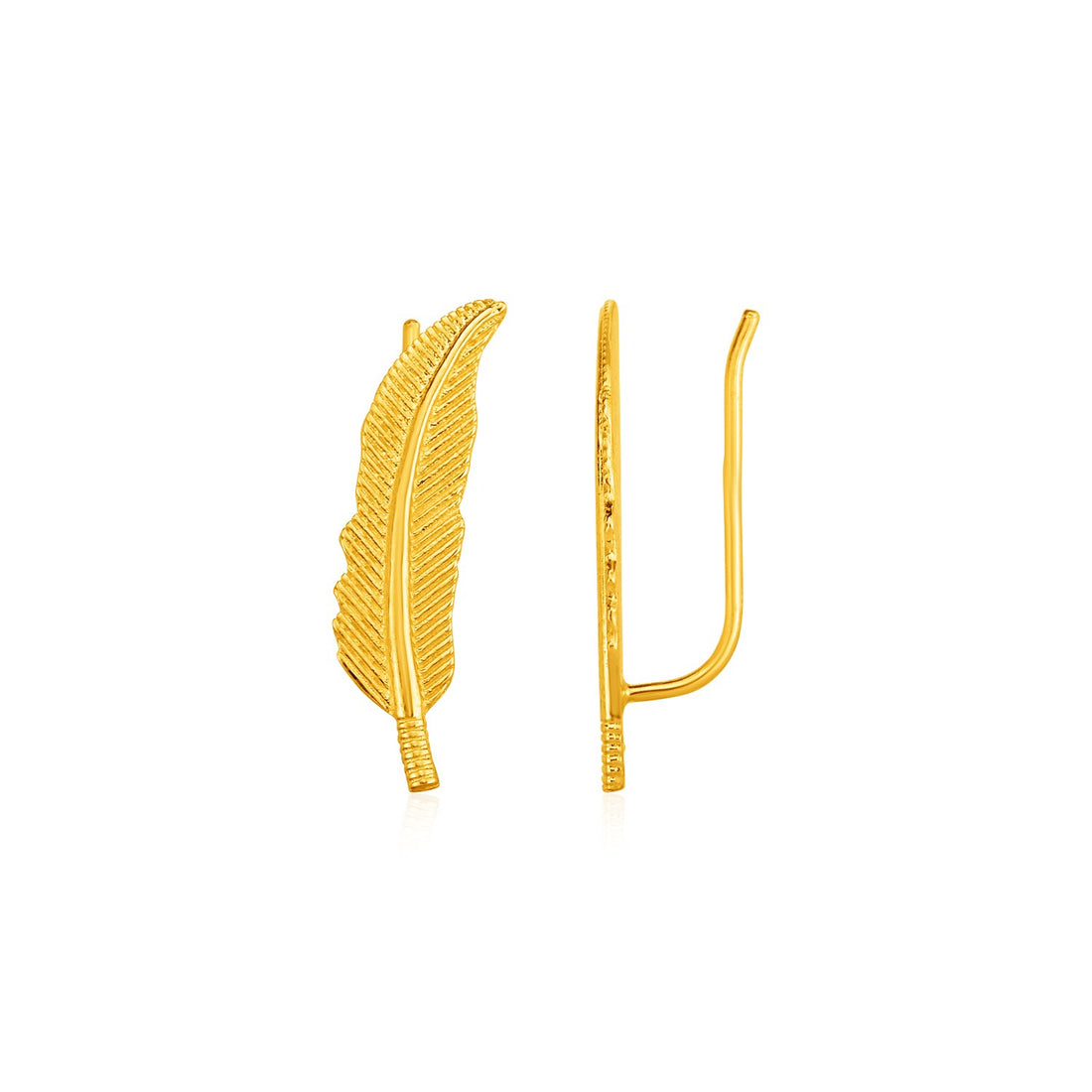Pendientes de plumas texturizadas en oro amarillo de 14 k