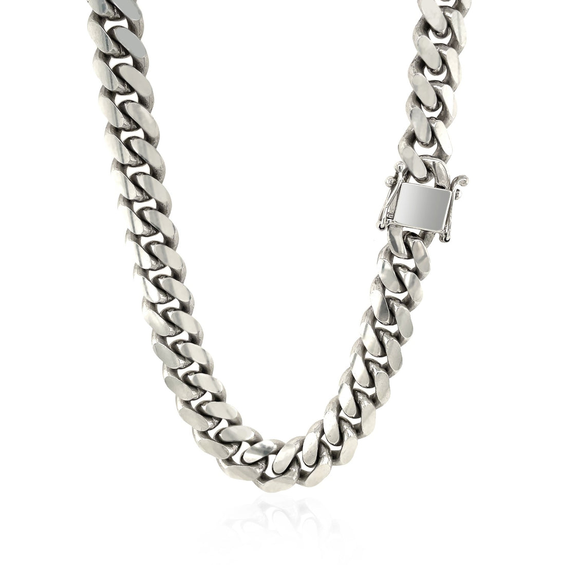 Cadena cubana Miami de plata de ley rodiada (9,80 mm)